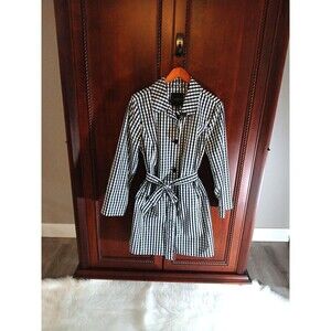 NWT's TALBOTS Women's Size 14W Black/White Gingham Belted Rain Jacket Pockets
